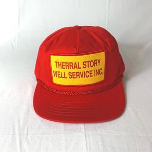 VTG Therral Story Well Service Red Rope Front Leather Strap Cap Hat